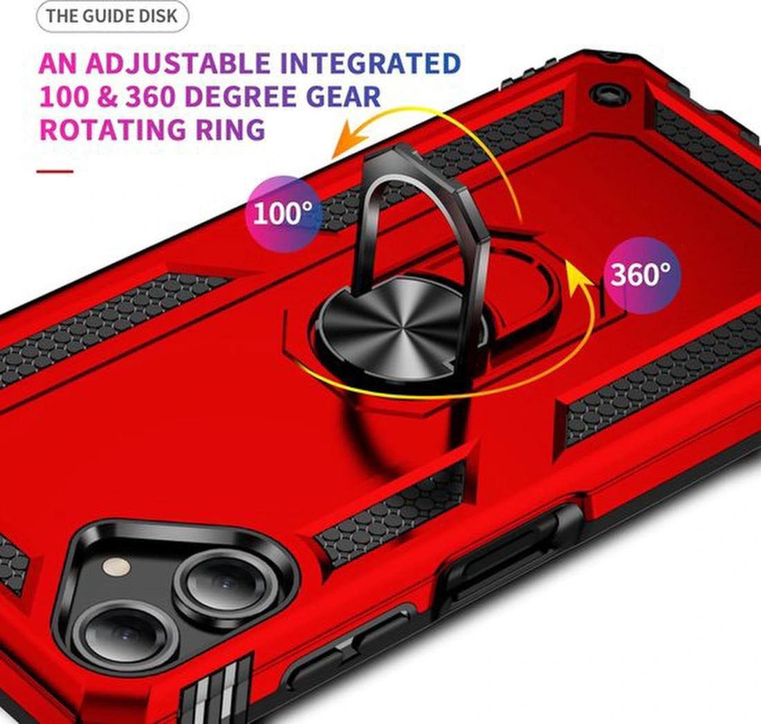 Anti-Shock Hybrid Ring Armor - Backcover Hoesje Geschikt voor: Samsung Galaxy A06 - Rood