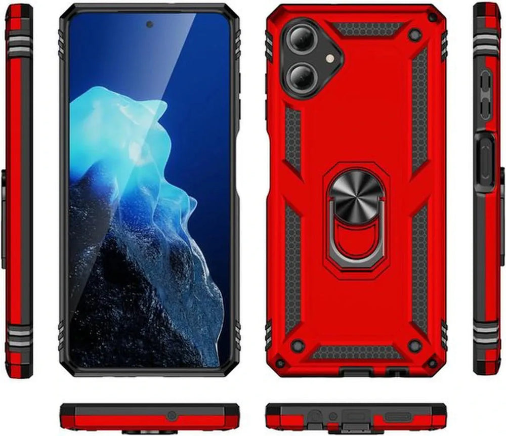 Samsung Galaxy A06 Hoesjes – Hybride Ring Armor Backcover – Schokbestendig – Anti-Shock – Rood-Ilumina Benelux