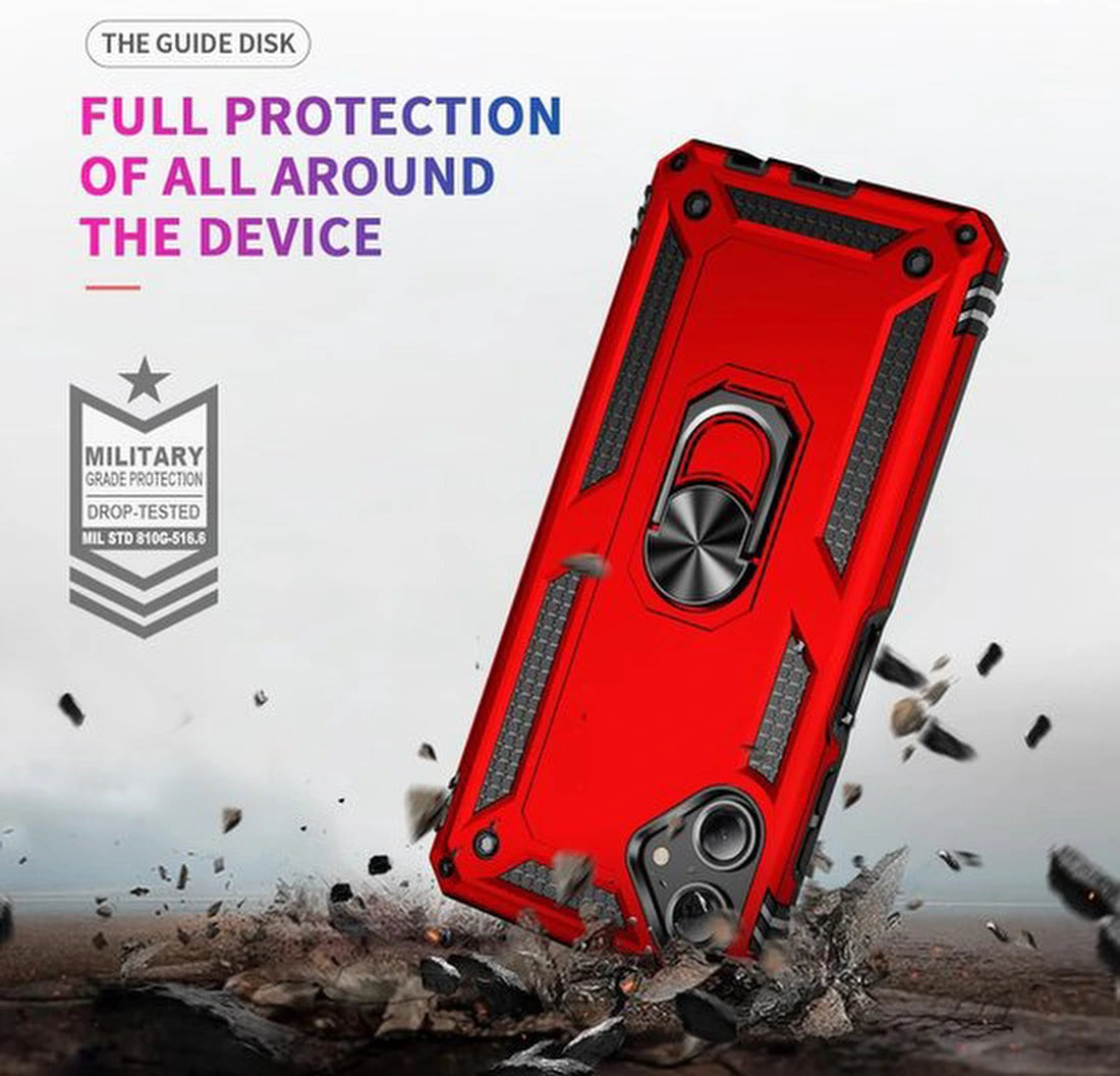 Anti-Shock Hybrid Ring Armor - Backcover Hoesje Geschikt voor: Samsung Galaxy A06 - Rood