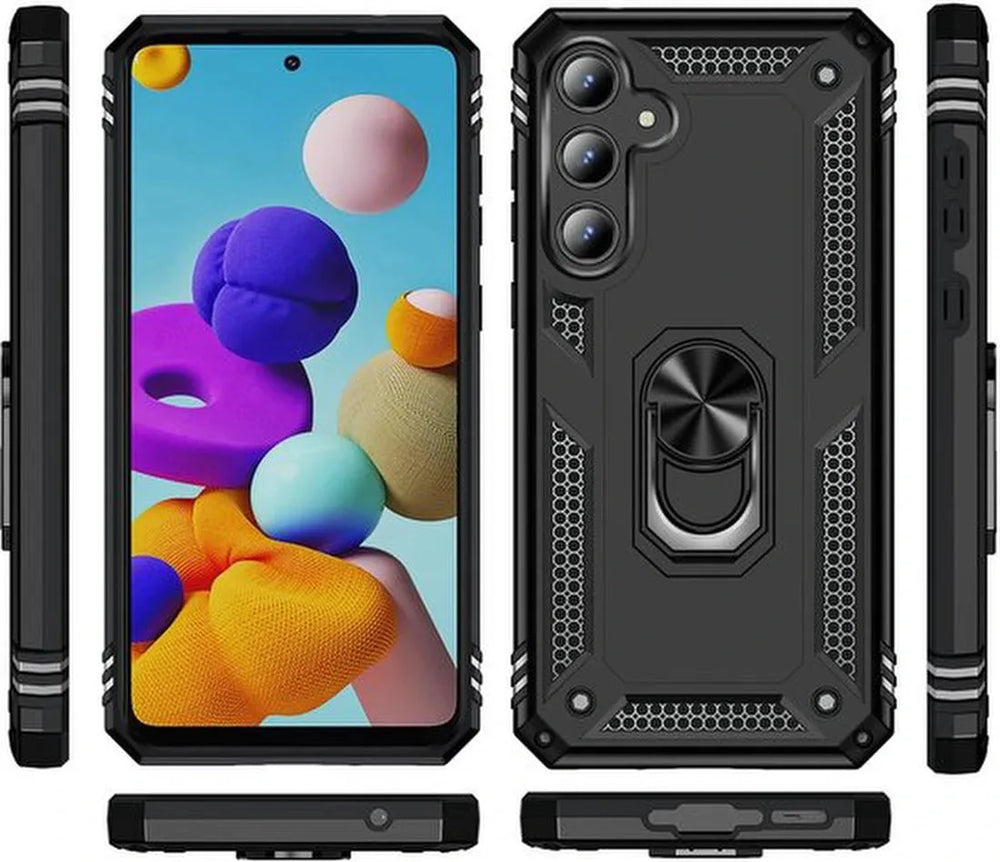 Samsung Galaxy S24 FE Hoesjes – Anti-Shock Hybrid Ring Armor Backcover – Schokbestendig – Zwart-Ilumina Benelux