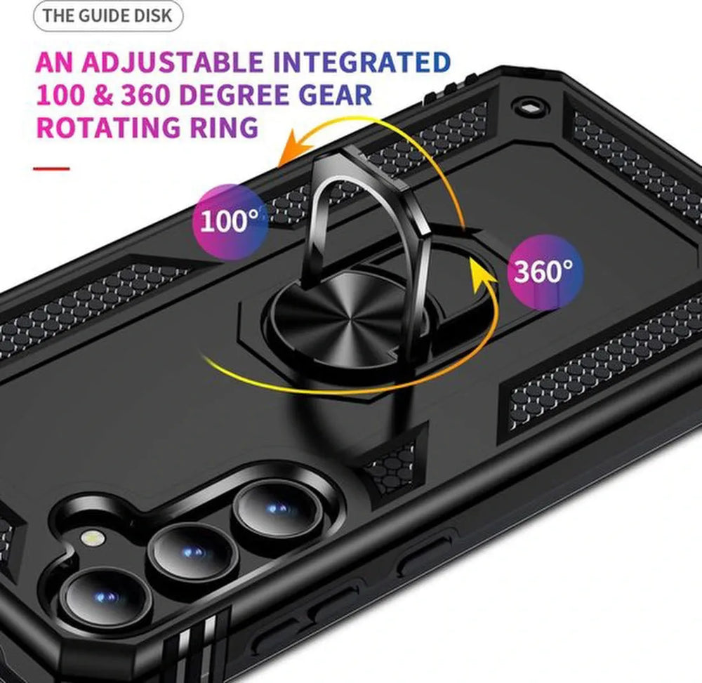 Samsung Galaxy S24 FE Hoesjes – Anti-Shock Hybrid Ring Armor Backcover – Schokbestendig – Zwart-Ilumina Benelux