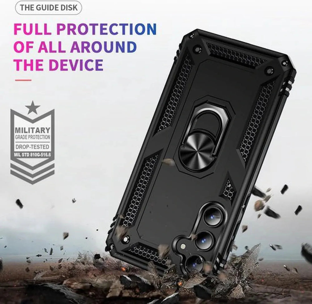 Samsung Galaxy S24 FE Hoesjes – Anti-Shock Hybrid Ring Armor Backcover – Schokbestendig – Zwart-Ilumina Benelux