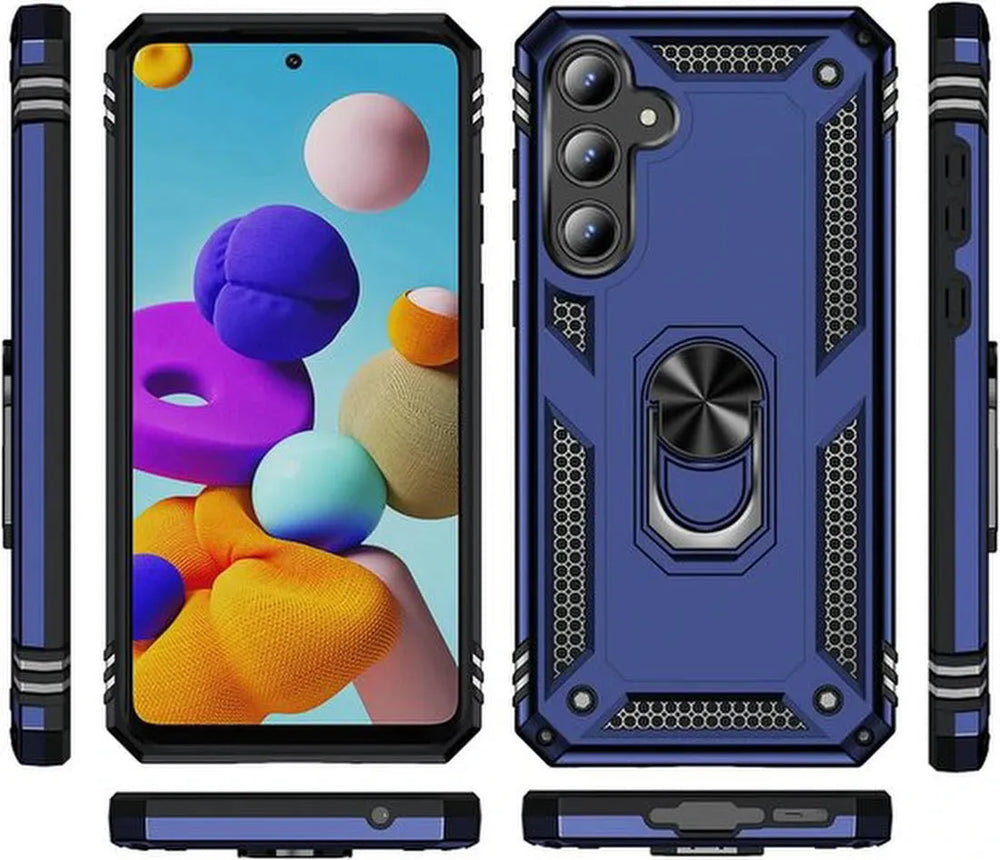 Samsung Galaxy S24 FE Hoesjes – Hybride Ring Armor Backcover – Schokbestendig – Anti-Shock – Blauw-Ilumina Benelux