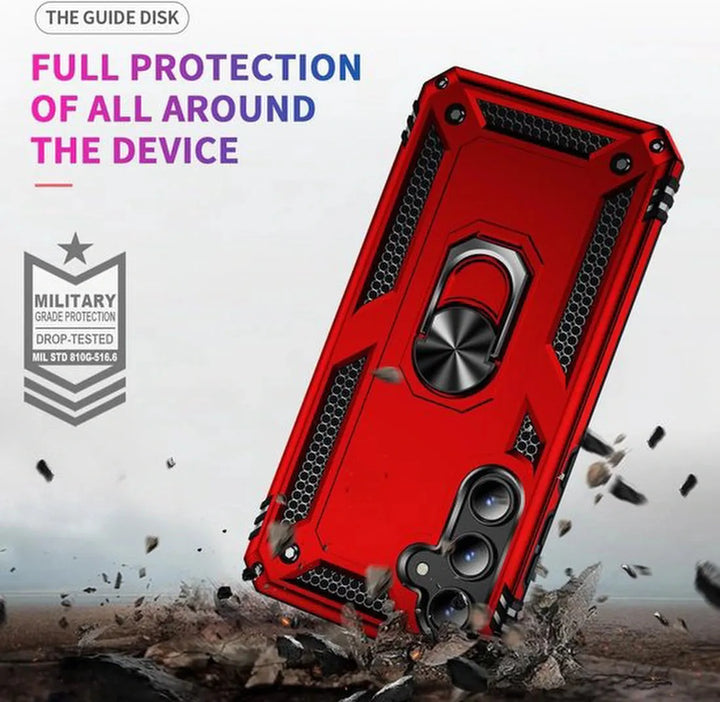 Samsung Galaxy S24 FE Hoesjes – Anti-Shock Hybrid Backcover – Ring Armor – Schokbestendig – Rood-Ilumina Benelux