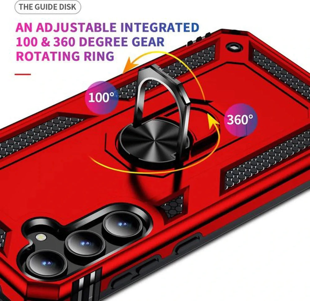 Samsung Galaxy S24 FE Hoesjes – Anti-Shock Hybrid Backcover – Ring Armor – Schokbestendig – Rood-Ilumina Benelux