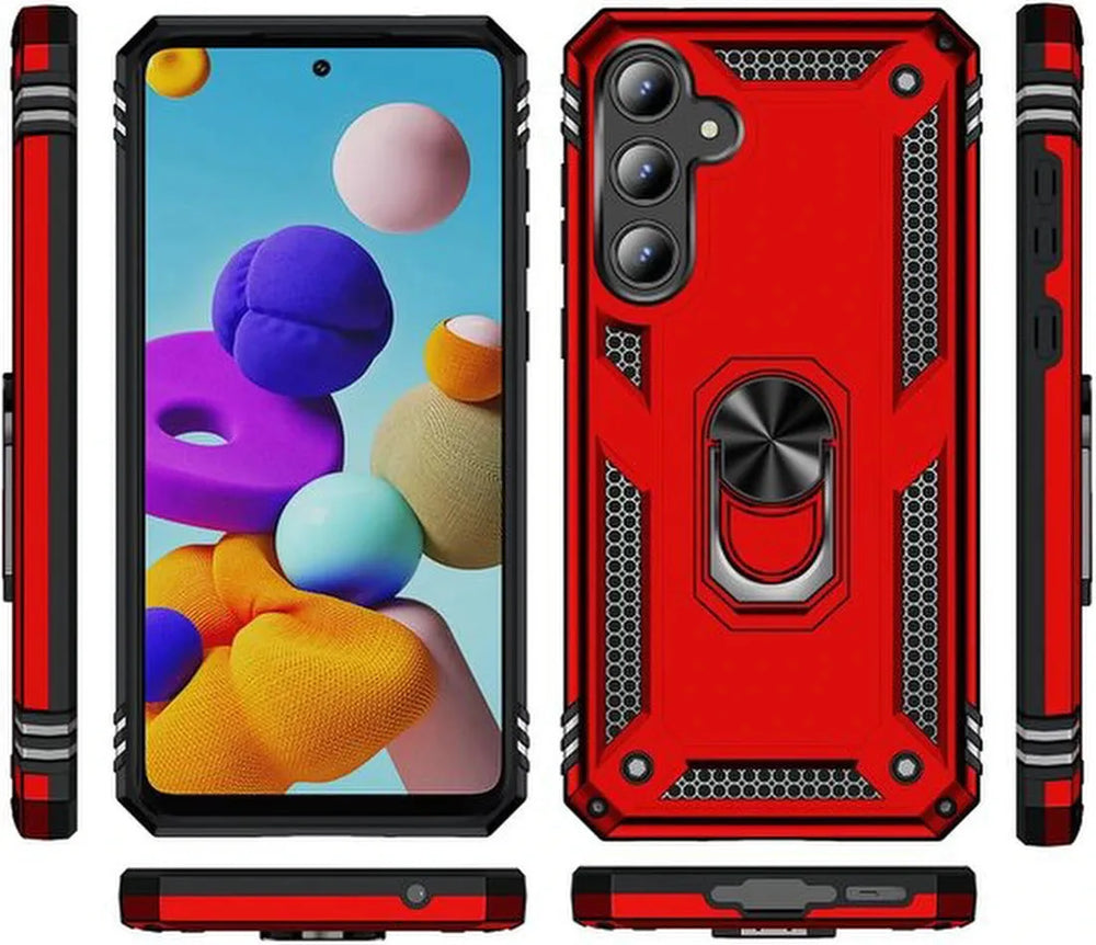 Samsung Galaxy S24 FE Hoesjes – Anti-Shock Hybrid Backcover – Ring Armor – Schokbestendig – Rood-Ilumina Benelux