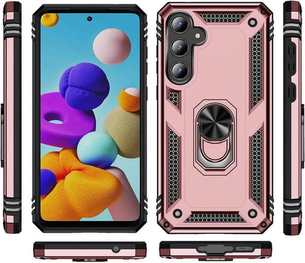 Samsung Galaxy S24 FE Hoesjes – Anti-Shock Hybride Ring Armor Backcover – Schokbestendig – Roségoud-Ilumina Benelux