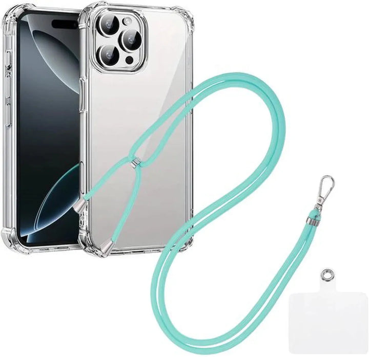 iPhone 16 Pro Hoesjes – Transparante Backcover – Schokbestendig – Nekkoord Koord – Mint-Ilumina Benelux