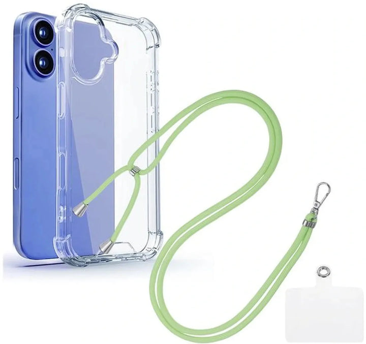 iPhone 16 Hoesjes – Transparante Backcover met Koord – Schokbestendig – Nekhanger – Groen-Ilumina Benelux