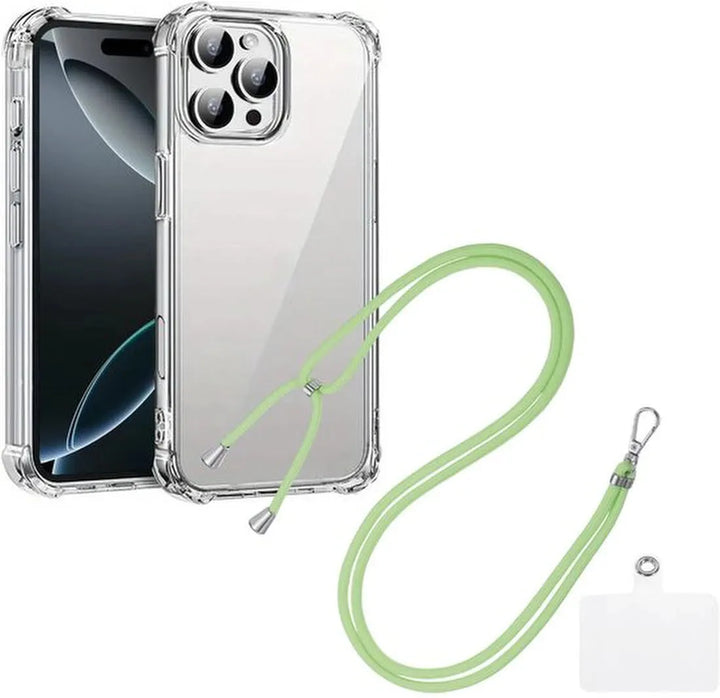 iPhone 16 Pro Hoesjes – Transparante Backcover – Schokbestendig – Nekkoord Koord – Groen-Ilumina Benelux