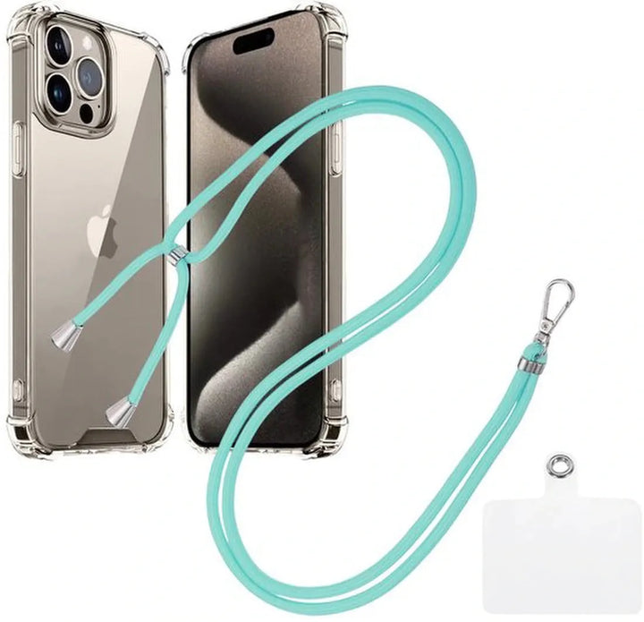 iPhone 15 Pro Max Hoesjes – Transparante Backcover met Koord – Schokbestendig – Nekhanger – Mint-Ilumina Benelux