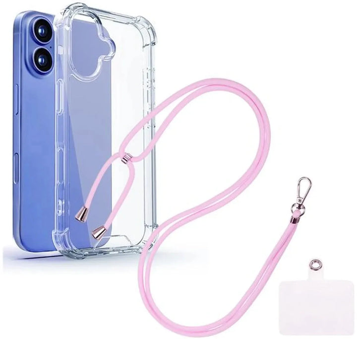 iPhone 16 Plus Hoesjes – Transparante Backcover – Schokbestendig – Nekkoord – Lichtroze-Ilumina Benelux