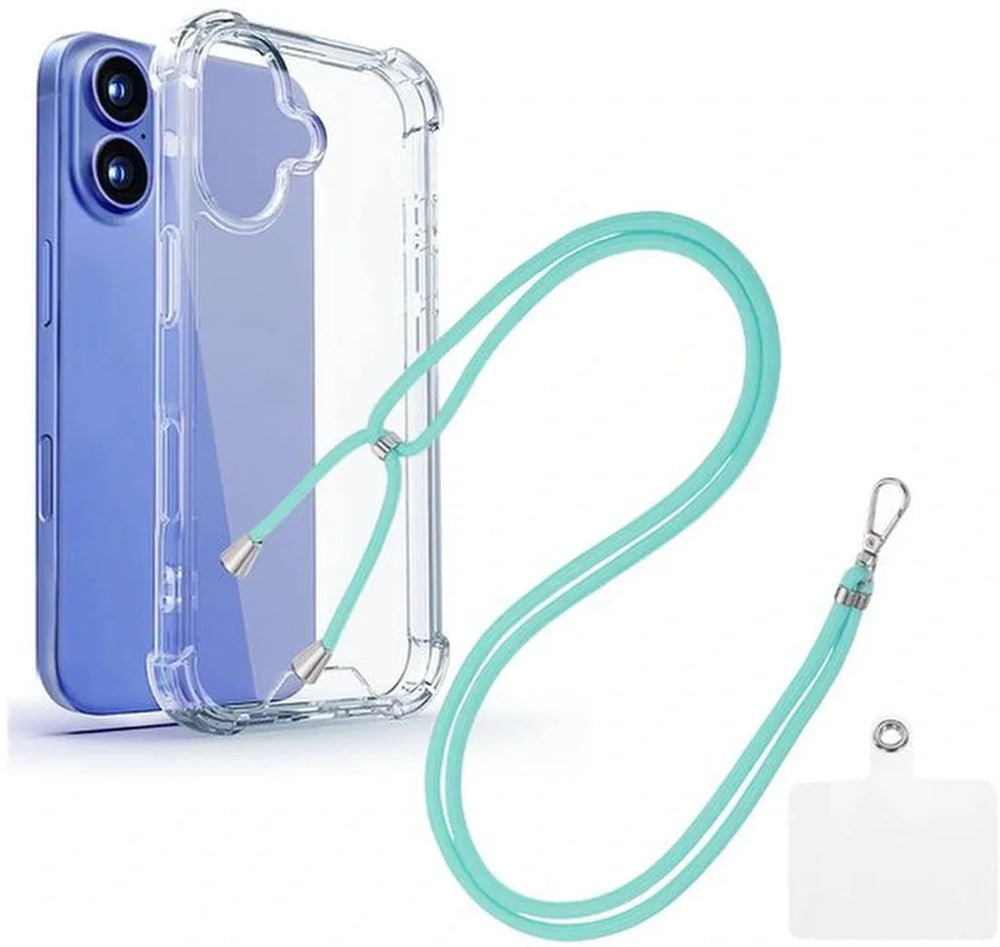 iPhone 16 Hoesjes – Transparante Backcover met Koord – Schokbestendig – Nekhanger – Mint-Ilumina Benelux