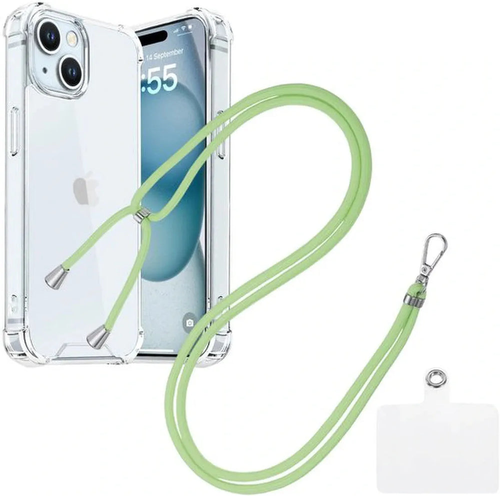 iPhone 15 Plus Hoesjes – Transparante Backcover – Schokbestendig – Met Nekkoord – Groen-Ilumina Benelux