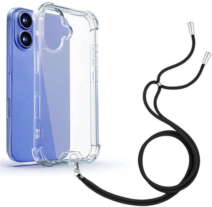 iPhone 16 Plus Hoesjes – Transparante Backcover – Schokbestendig – Nekkoord Koord – Zwart-Ilumina Benelux
