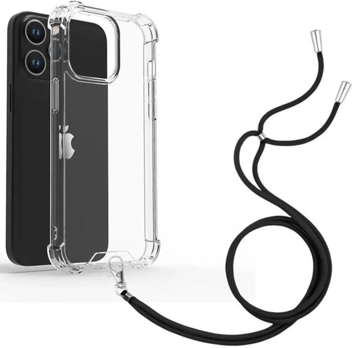 iPhone 14 Hoesjes – Transparante Backcover met Koord – Schokbestendig – Nekhanger – Zwart-Ilumina Benelux