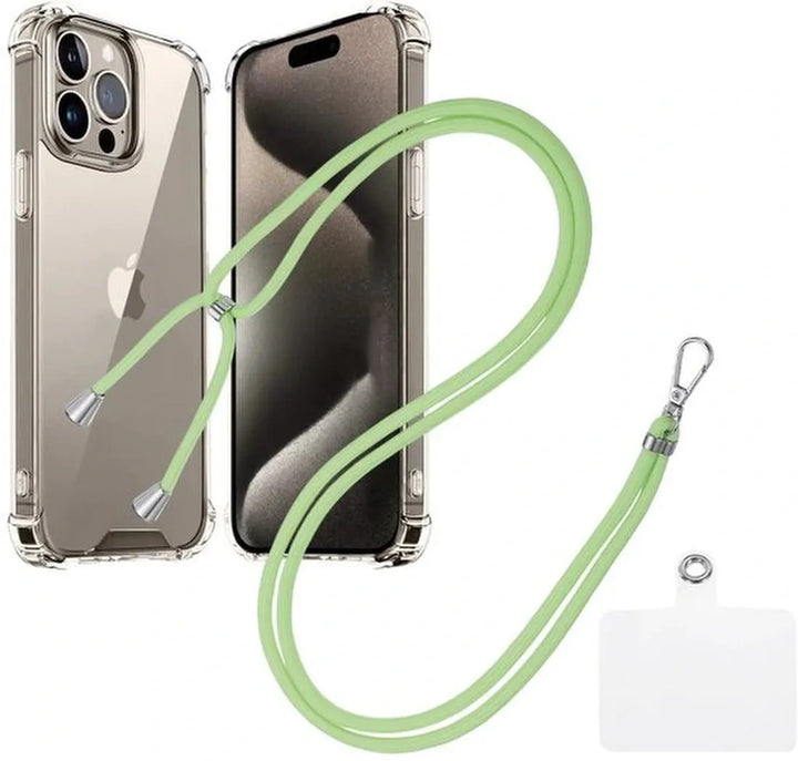 iPhone 15 Pro Max Hoesjes – Transparante Backcover – Schokbestendig – Nekkoord Koord – Groen-Ilumina Benelux