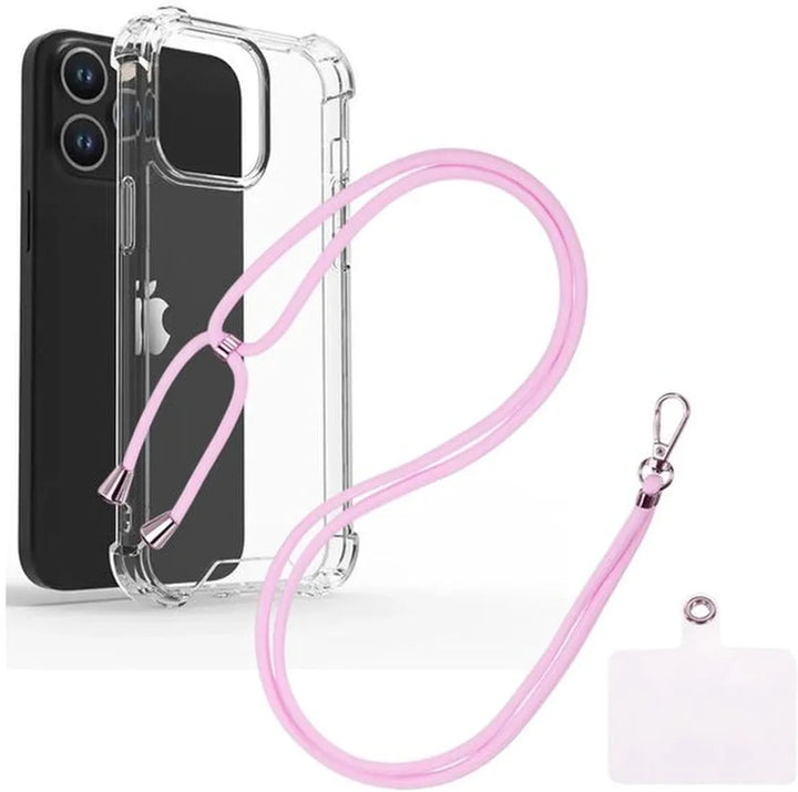 iPhone 14 Plus Hoesjes – Transparante Backcover met Koord – Schokbestendig – Nekhanger – Lichtroze-Ilumina Benelux