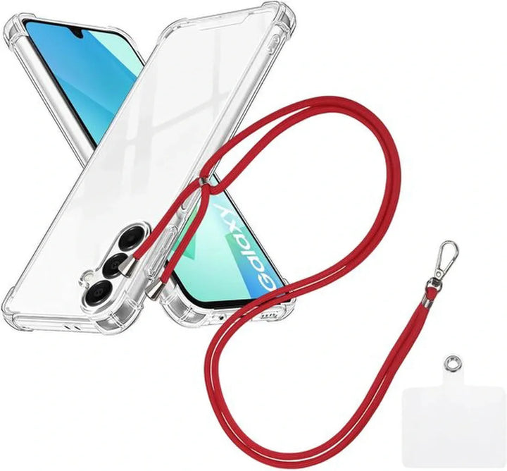 Samsung Galaxy A15 Hoesjes – Schokbestendige Backcover – Met Koord Nekhanger – Rood-Ilumina Benelux