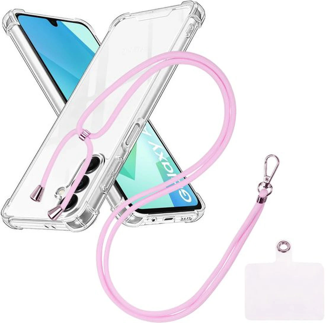 Shockproof Hoesje Geschikt voor Samsung Galaxy A16 Met koord -  lichtRoze - Cover - Nek Hanger - Koord Hoes