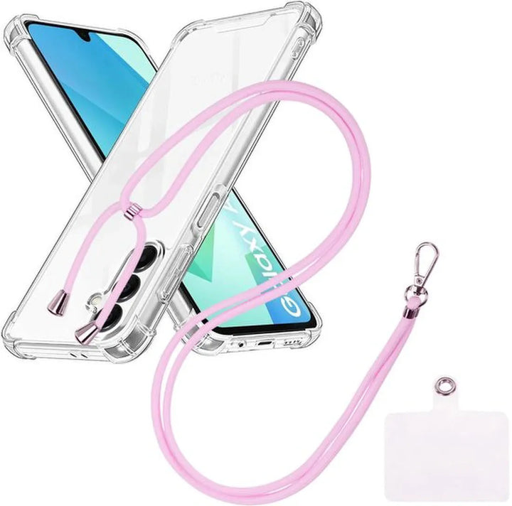 Samsung Galaxy A16 Hoesjes – Schokbestendige Backcover – Nekkoord Koord – Lichtroze-Ilumina Benelux