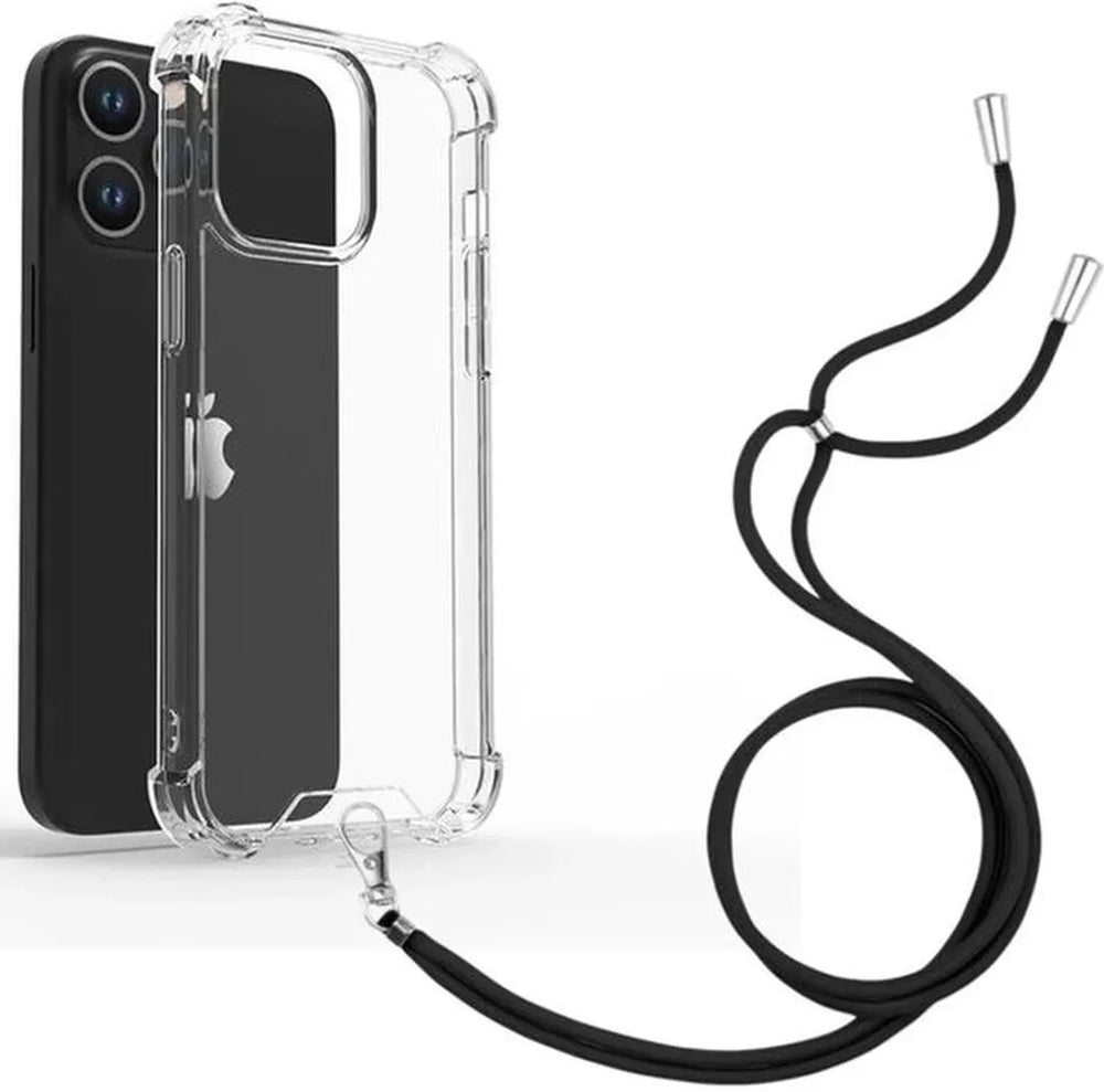 iPhone 12 Pro Max Hoesjes – Transparante Backcover – Schokbestendig – Nekkoord Koord – Zwart-Ilumina Benelux