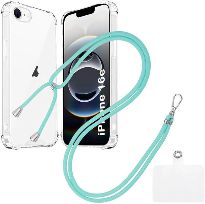 iPhone 16E Hoesjes – Transparante Backcover – Schokbestendig – Nekkoord Koord – Mint-Ilumina Benelux