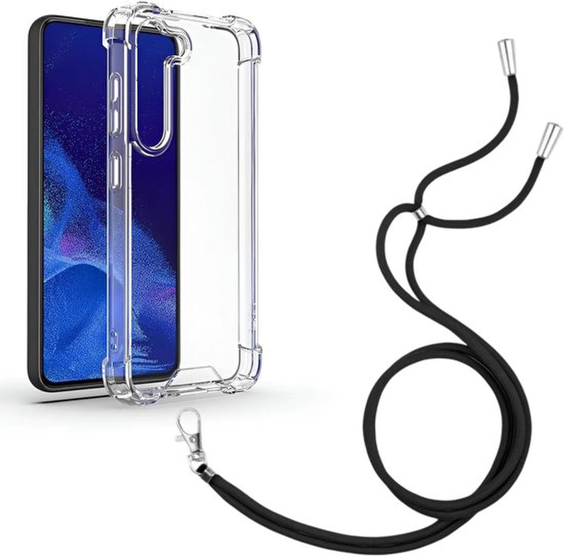 Shockproof Hoesje Geschikt voor Samsung Galaxy S23 Met koord -  zwart - Cover - Nek Hanger - Koord Hoes