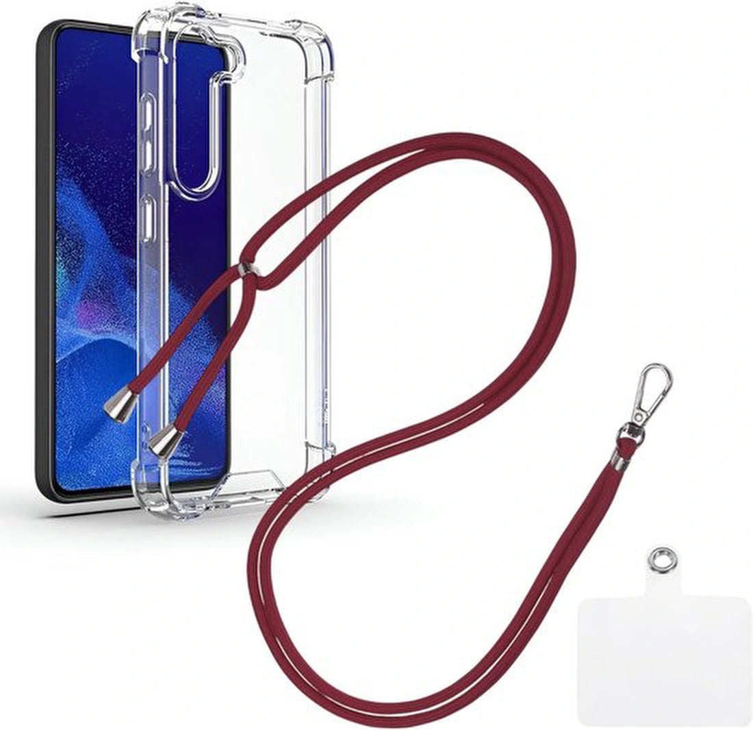 Shockproof Hoesje Geschikt voor Samsung Galaxy S25 Met koord -  bordeaux - Cover - Nek Hanger - Koord Hoes