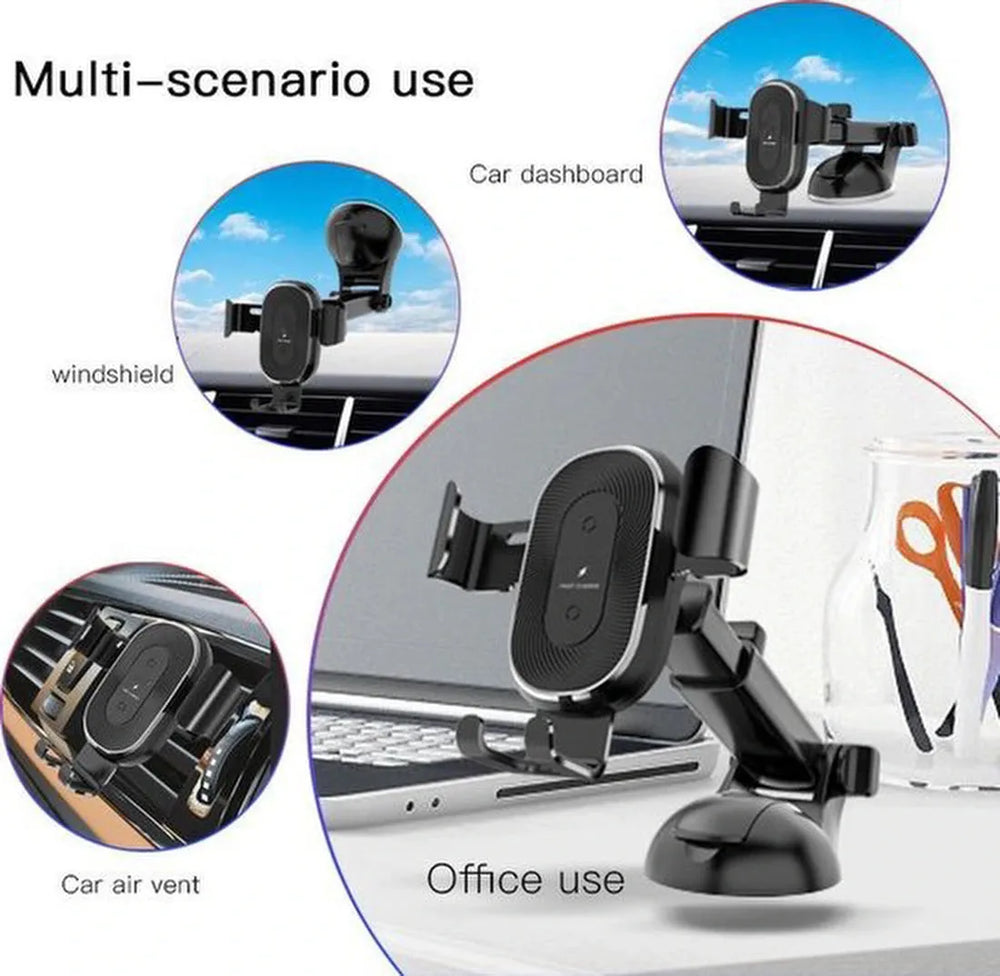 Telefoonhouder auto – Zuignap dashboard/raam – 10W Qi draadloze oplader – 360° draaibaar – Zwart-Ilumina Benelux