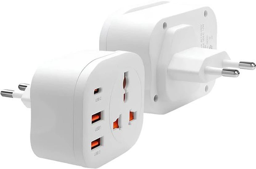 Ar202 EU stopcontact reisadapter - 2 USB-A & USB-C poorten - wit