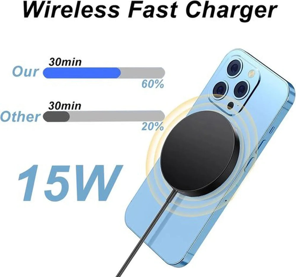 Magnetische draadloze oplader – Geschikt voor iPhone 16/15/14/13/12 – 15W snelladen – USB-C kabel & USB-A poort-Oplader-Ilumina Benelux