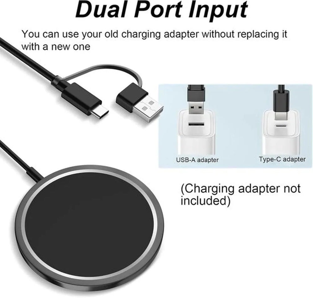 Magnetische draadloze oplader – Geschikt voor iPhone 16/15/14/13/12 – 15W snelladen – USB-C kabel & USB-A poort-Oplader-Ilumina Benelux