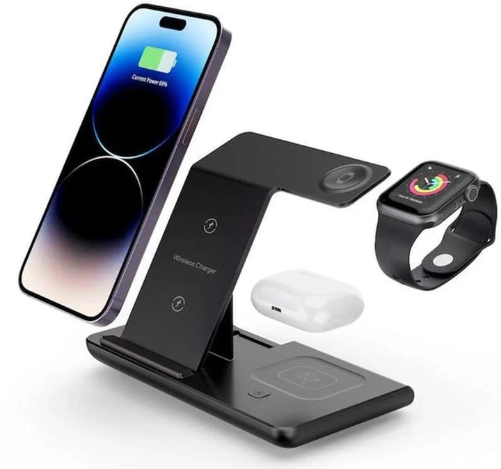 Draadloze Oplader – 3-in-1 Qi Oplaadstation 15W – Geschikt voor MagSafe iPhone, Watch & AirPods-Oplader-Ilumina Benelux