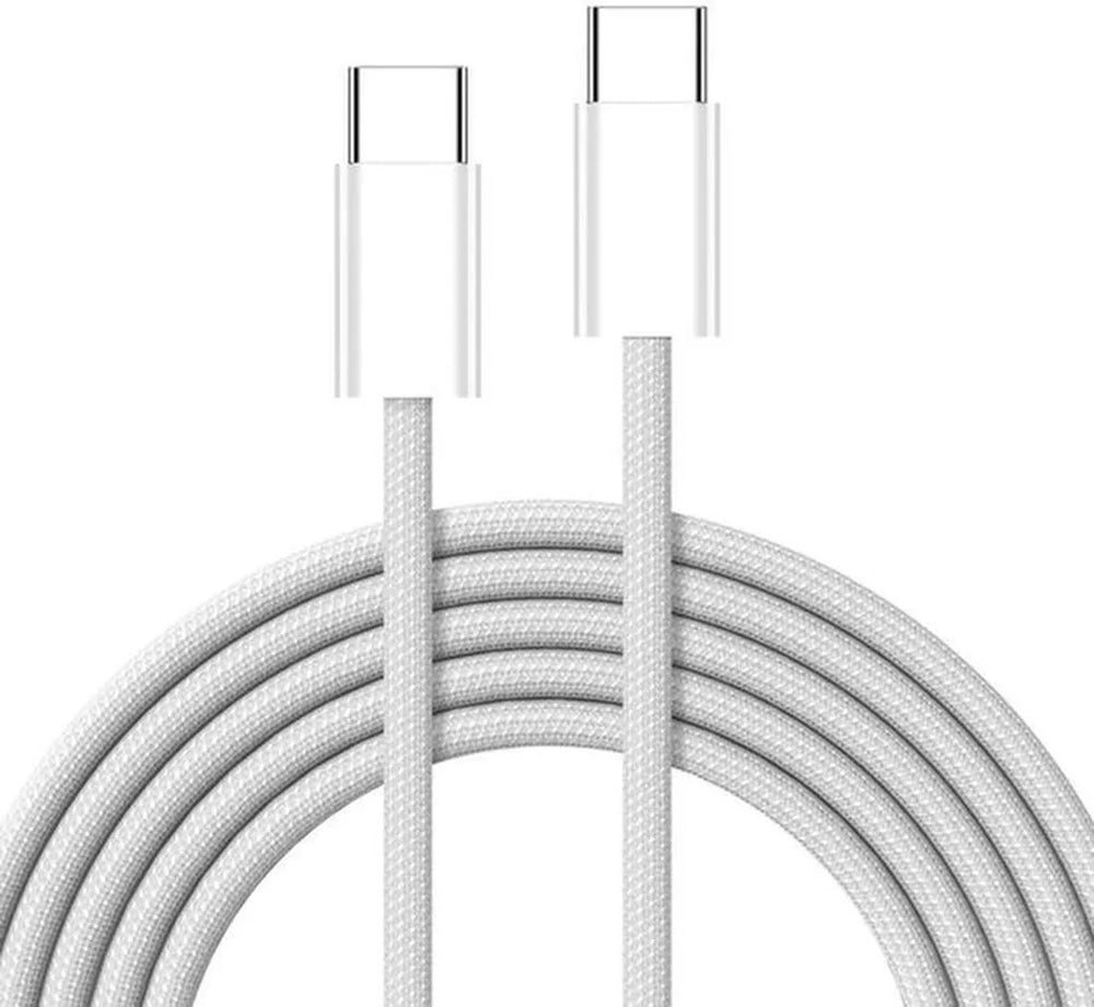 USB-C Oplaadkabel – Geschikt voor iPhone 15/16 & Samsung – Nylon Gevlochten – 66W Snelladen – 2 Meter – Wit-USB-Kabels-Ilumina Benelux