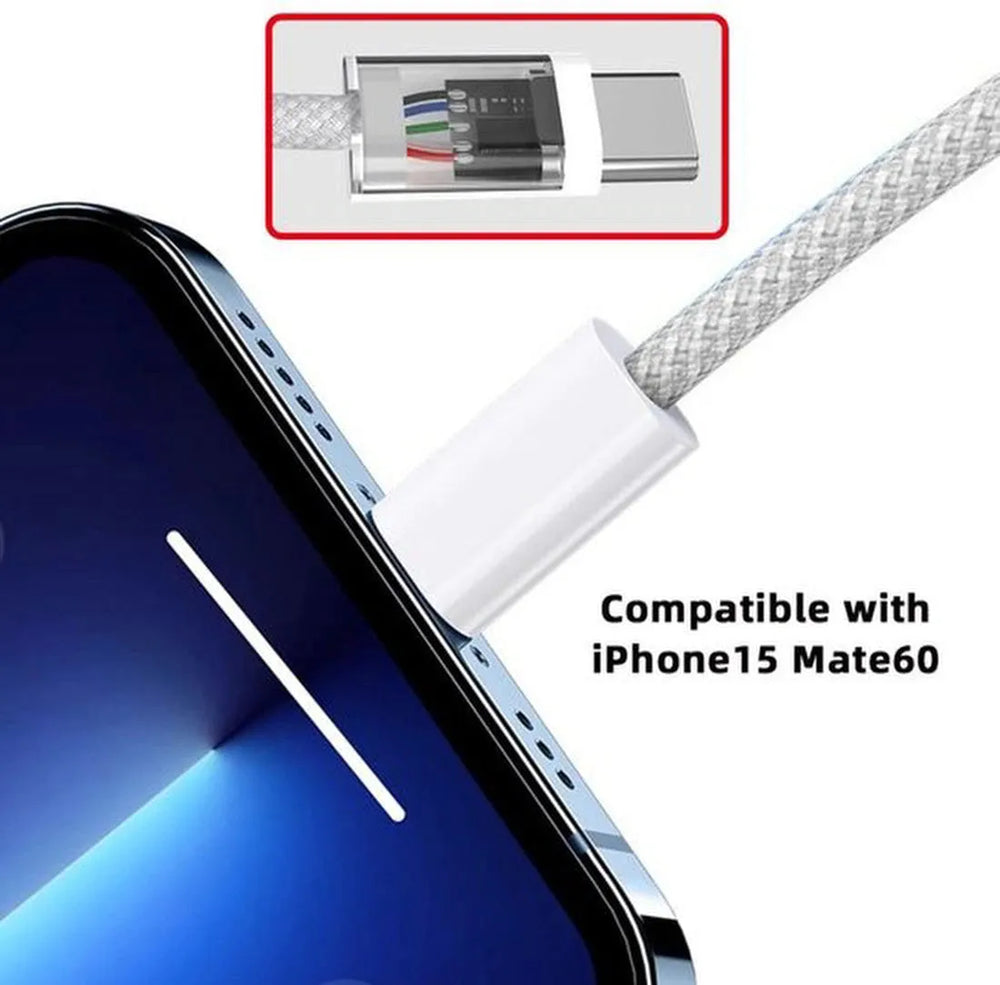 USB-C Oplaadkabel – Geschikt voor iPhone 15/16 & Samsung – Nylon Gevlochten – 66W Snelladen – 2 Meter – Wit-USB-Kabels-Ilumina Benelux