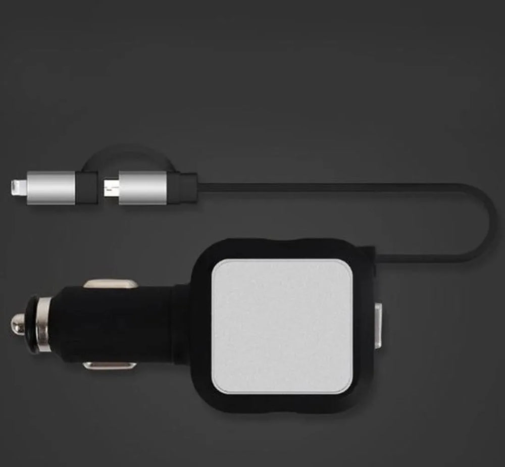 Auto oplader – Intrekbare Micro-USB & Lightning kabel – Dubbele USB-poorten – Snelladen – Goud-Oplader-Ilumina Benelux