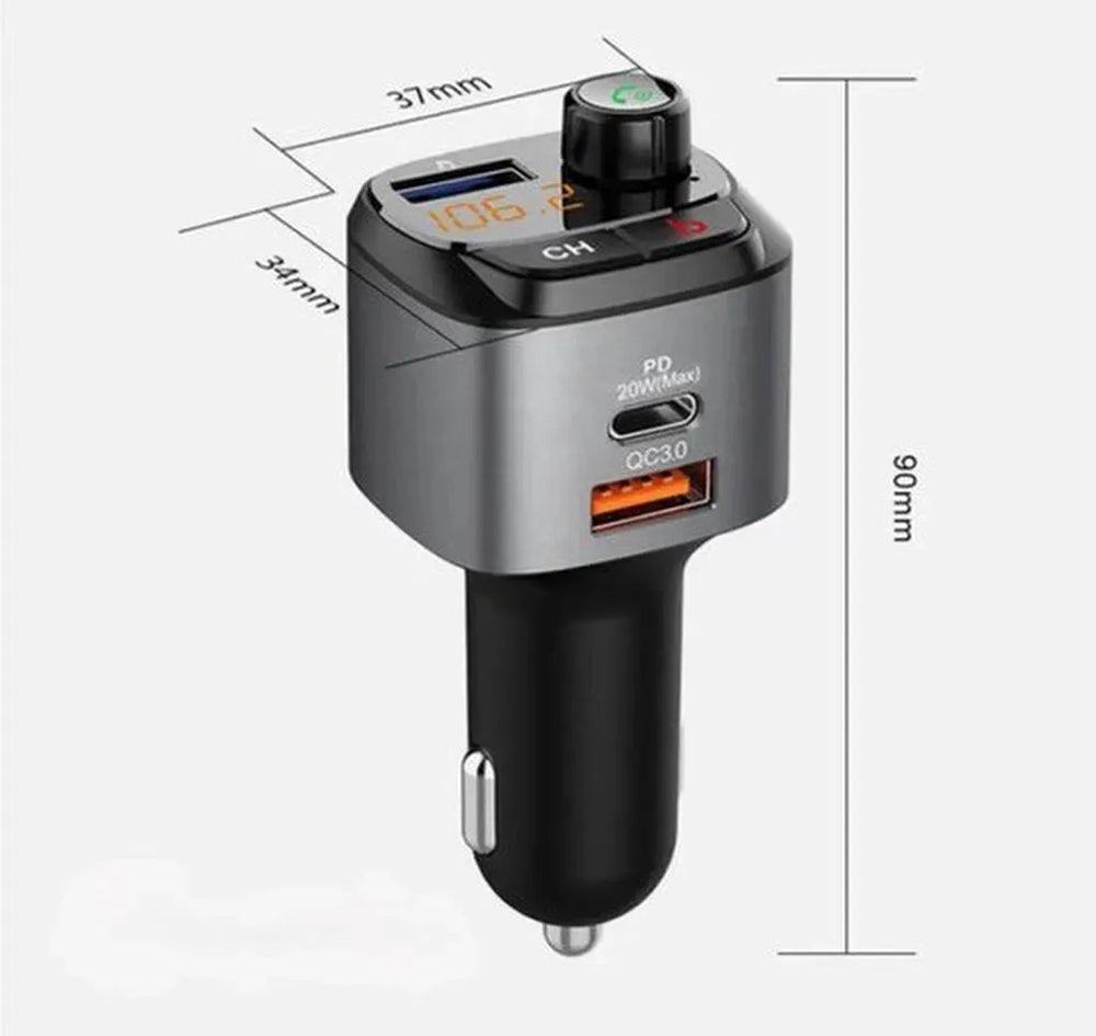 FM Transmitter auto – Bluetooth 5.0 – USB-C Snellader PD3.0 & QC3.0 – Handsfree bellen – Bass Boost – Spraakbediening – Zwart-Ilumina Benelux