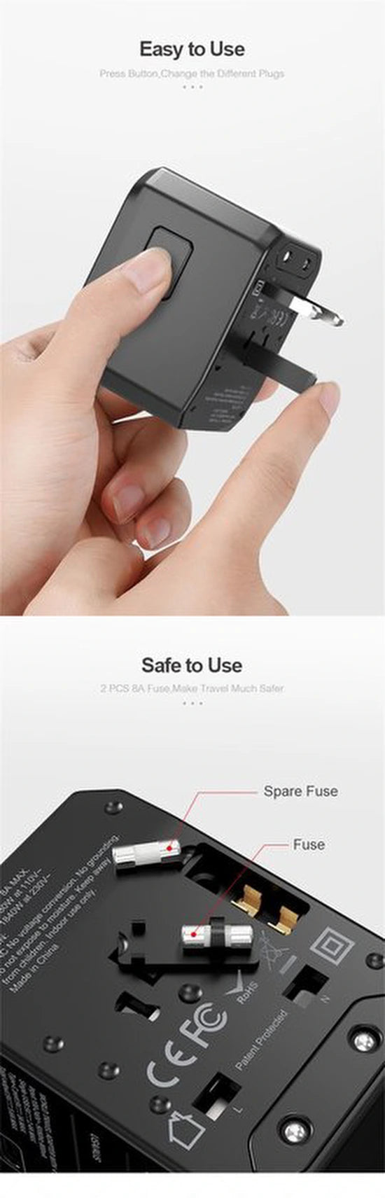 Ar202 Universele Wereldstekker - reisadapter UK/EU/US/AUS - 4 USB + USB-C