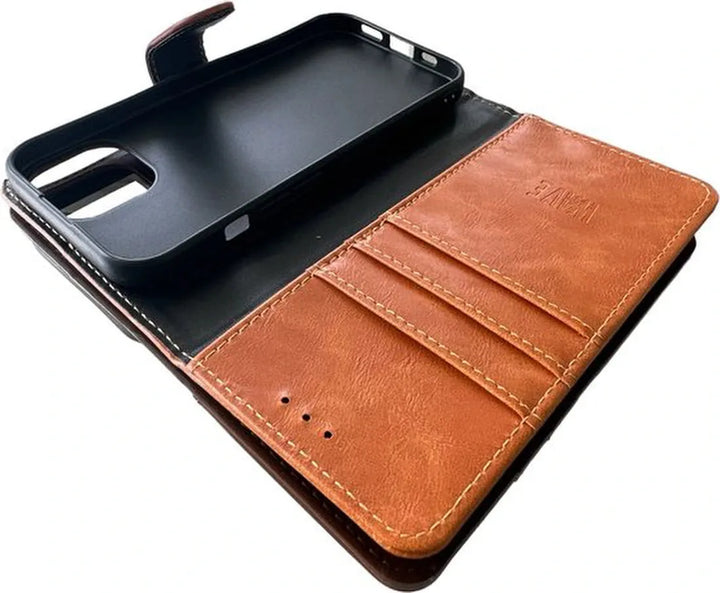 iPhone 13 Mini Hoesjes – Bookcase Portemonnee Hoes – Magneetsluiting – Pasjeshouder – Bruin-Ilumina Benelux