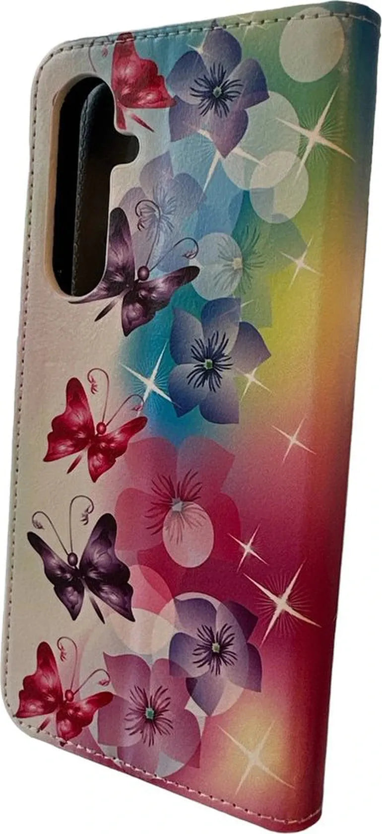 Samsung Galaxy A34 Hoesjes – Bookcase Portemonnee Hoes – Magneetsluiting – Pasjeshouder – Vlinderprint-Ilumina Benelux