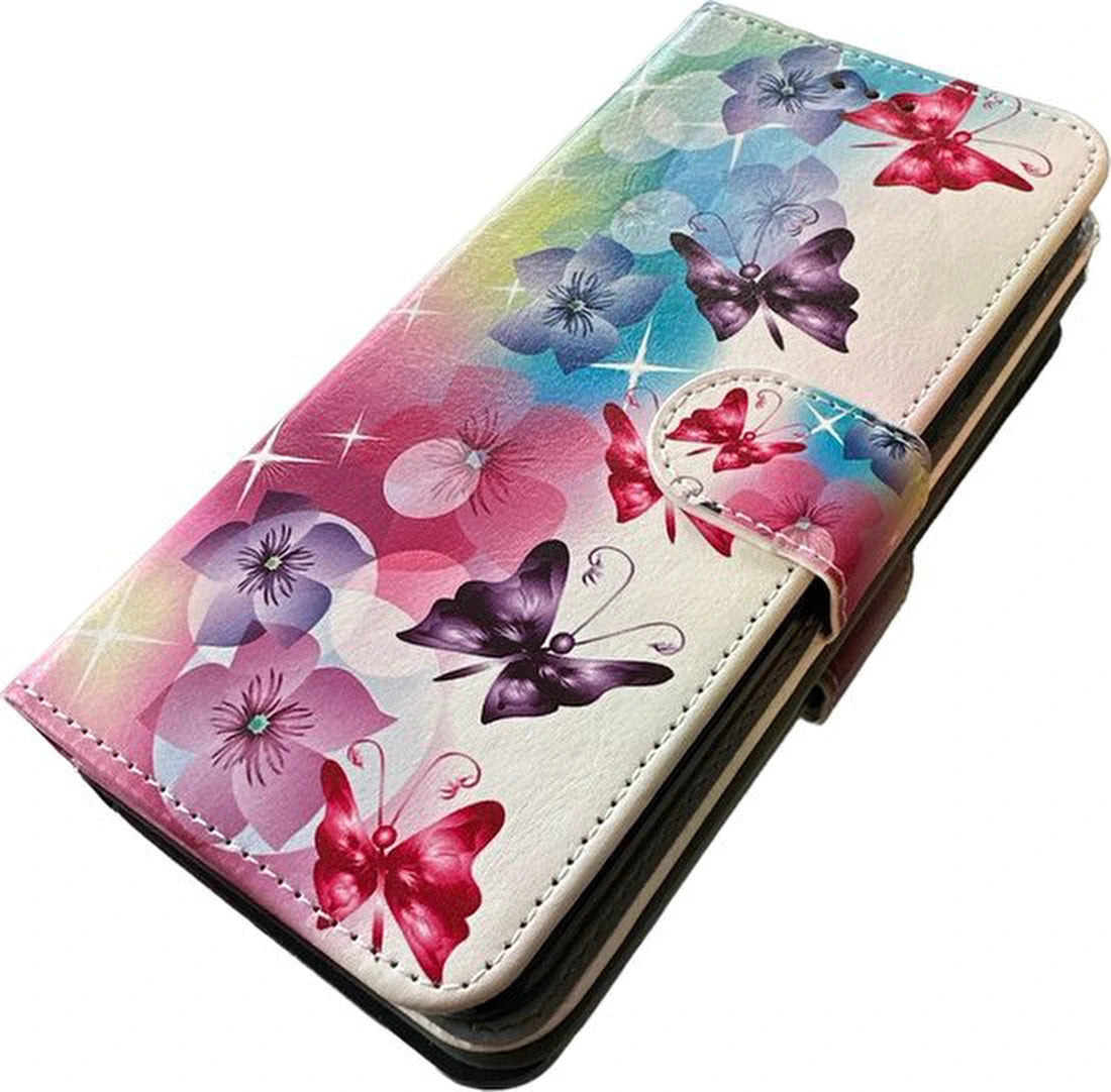 Samsung Galaxy A34 Hoesjes – Bookcase Portemonnee Hoes – Magneetsluiting – Pasjeshouder – Vlinderprint