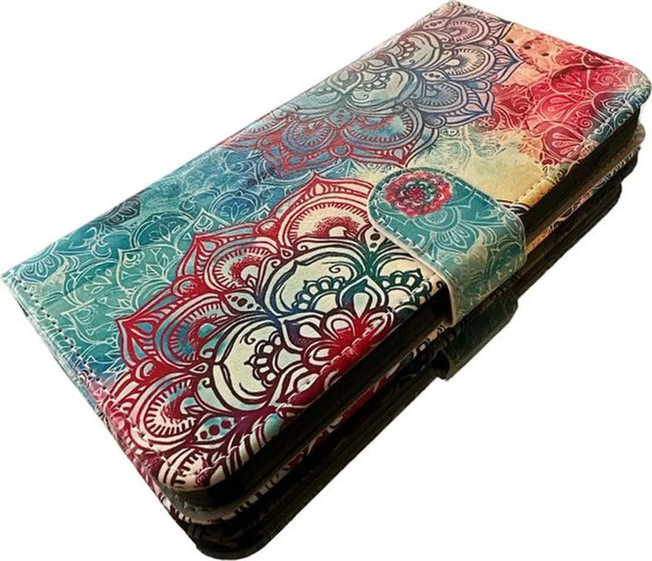 iPhone 14 Pro Max Hoesjes – Bookcase Portemonneehoes – Magneetsluiting – Pasjeshouder – Mandala Print-Ilumina Benelux