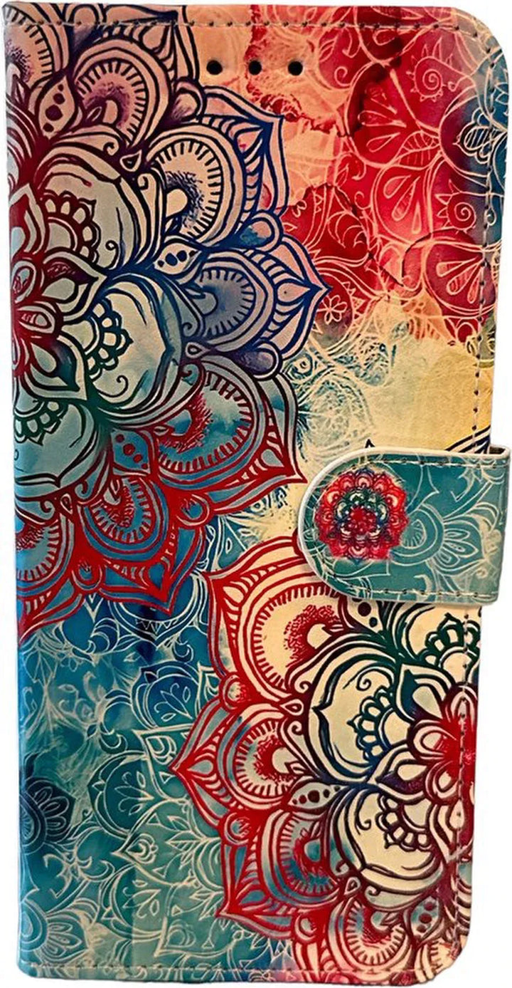 iPhone 15 Pro Max Hoesjes – Bookcase Portemonneehoes – Magneetsluiting – Pasjeshouder – Mandala Print-Ilumina Benelux