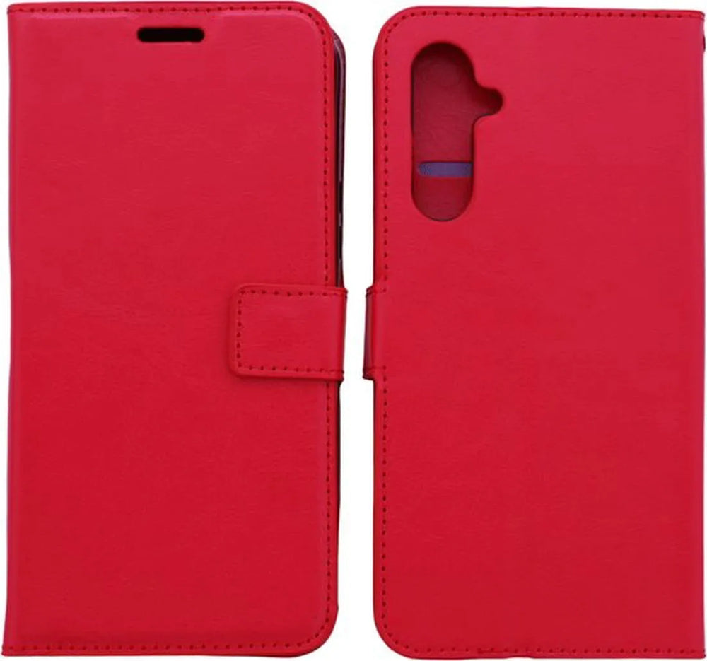 Samsung Galaxy A05s Hoesjes – Portemonnee Bookcase – Pasjeshouder – 2x Gehard Glas Screenprotector – Rood-Ilumina Benelux
