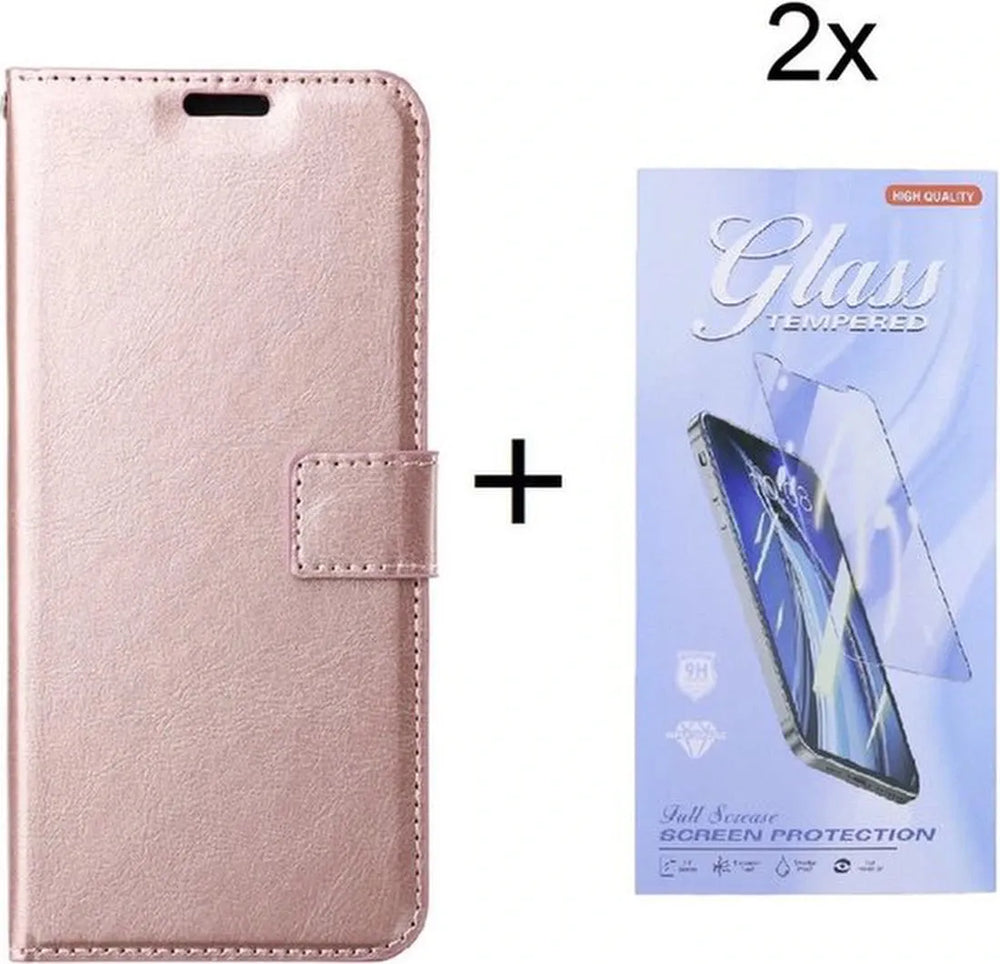 Samsung Galaxy A05 Hoesjes – Portemonnee Bookcase – Magneetsluiting – 2x Gehard Glas Screenprotector – Roségoud-Ilumina Benelux