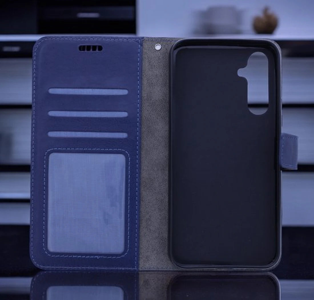 Samsung Galaxy A05 Hoesjes – Portemonnee Bookcase – Pasjeshouder – 2x Gehard Glas Screenprotector – Blauw