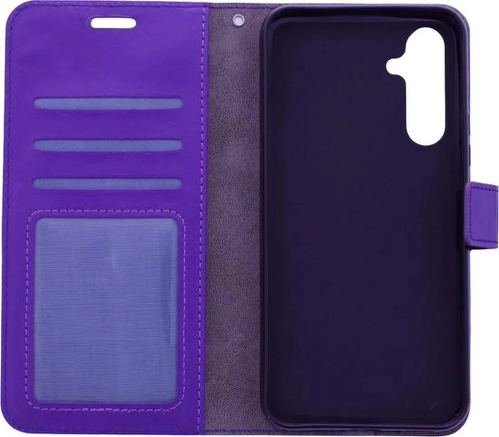 Samsung Galaxy A05 Hoesjes – Portemonnee Bookcase – Magneetsluiting – 2x Gehard Glas Screenprotector – Paars-Ilumina Benelux