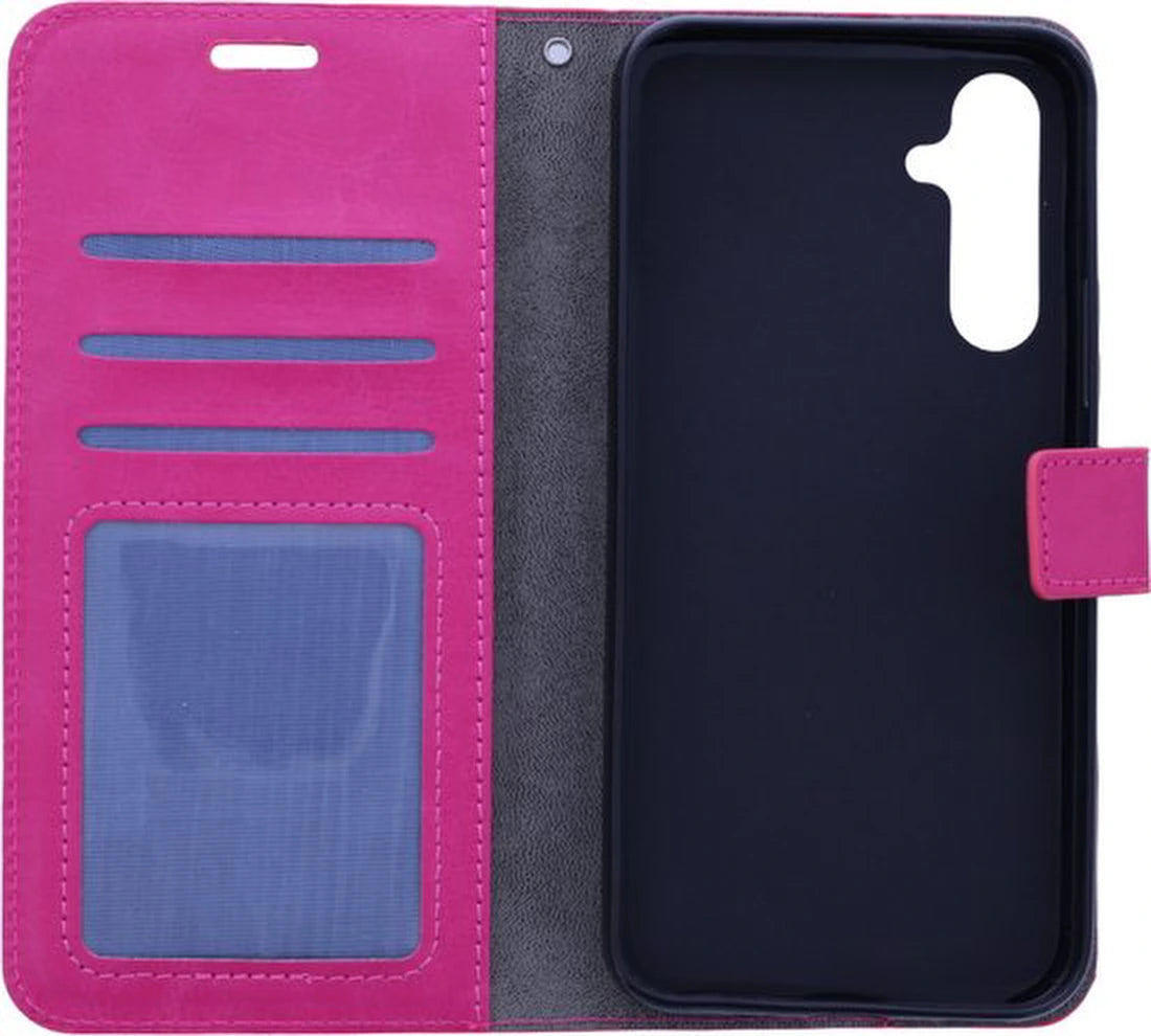 Bookcase Geschikt voor: Samsung Galaxy A55 Roze - Portemonnee hoesje met 2x Glas Screen protector - Book Cover