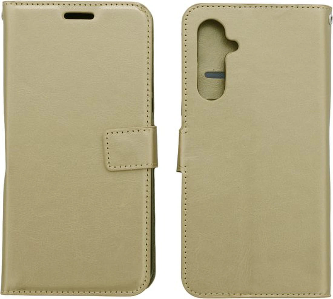 Bookcase Geschikt voor: Samsung Galaxy A55 Goud - Portemonnee hoesje met 2x Glas Screen protector - Book Cover